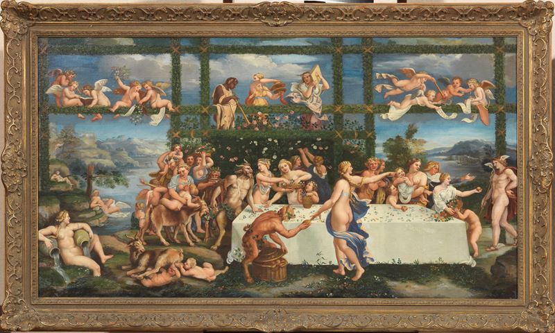 Banchetto con ninfe, satiri e l'arrivo di Ermes