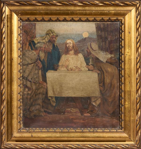 Pittore orientalista del XIX secolo : Cristo risorto fra i discepoli di Emmaus  - Olio su tela - Auction Paintings from the 16th to the 20th century - Online auction - Casa d'aste Farsettiarte