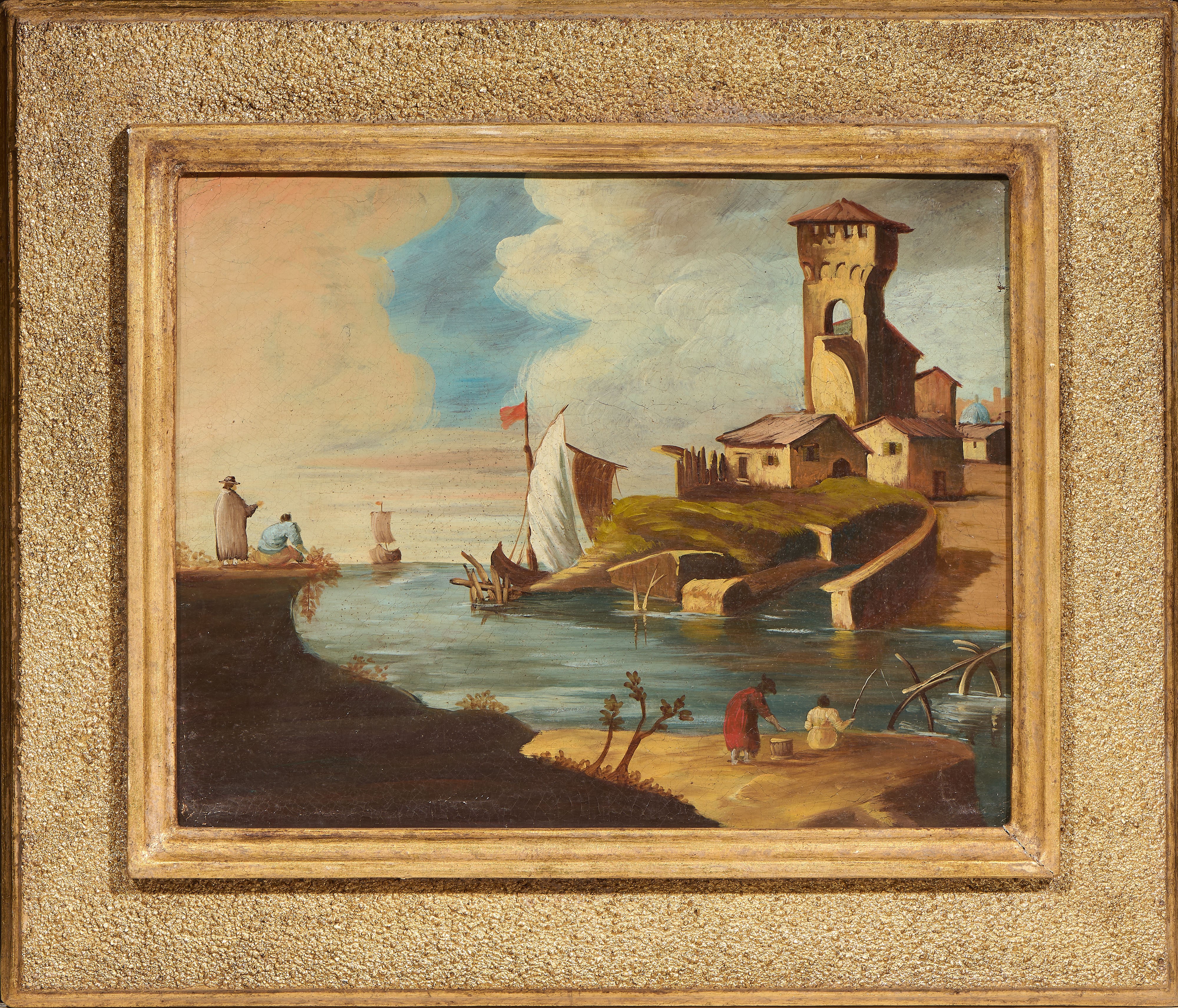 Ignoto del XX Secolo - «paesaggio Marino con Alberi e Figure» e «paesaggio Marino con Torre e Vel...