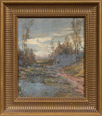 Villa, Paesaggio, olio su cartone