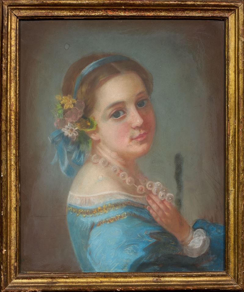 Scuola Francese Inizio XIX Secolo - Ritratto di Fanciulla in Abito Azzurro