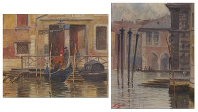 F., Palazzo su Canal Grande e Scorcio di Canal Grande (olio su tavola)