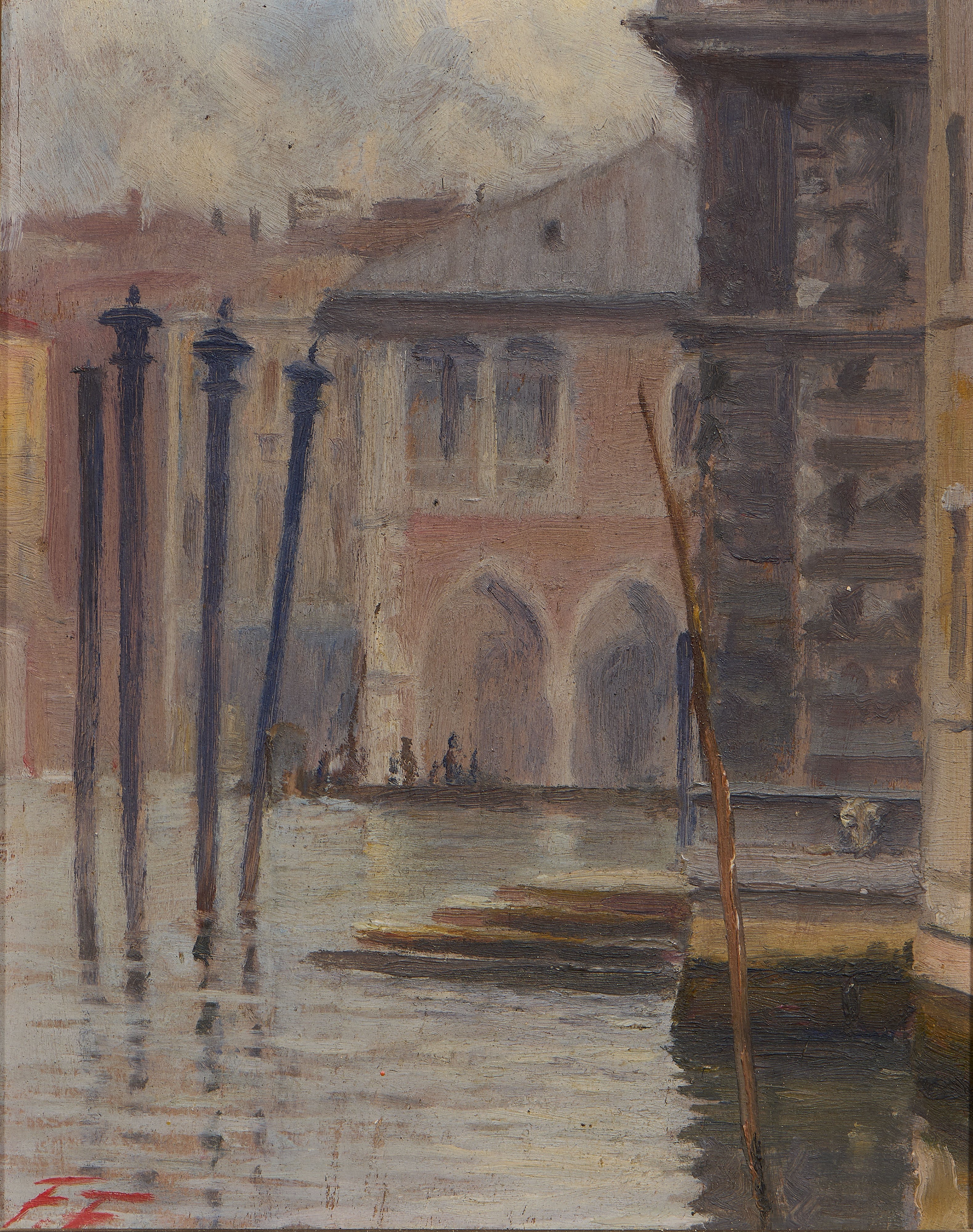 Ignoto del XX Secolo - F., Palazzo su Canal Grande e Scorcio di Canal Grande (olio su tavola)
