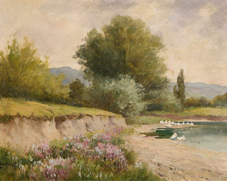 Ignoto del XX Secolo - Paesaggio, olio su cartone
