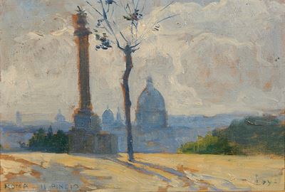 Loy, Veduta di San Pietro dal Pincio, Roma, olio su tavola