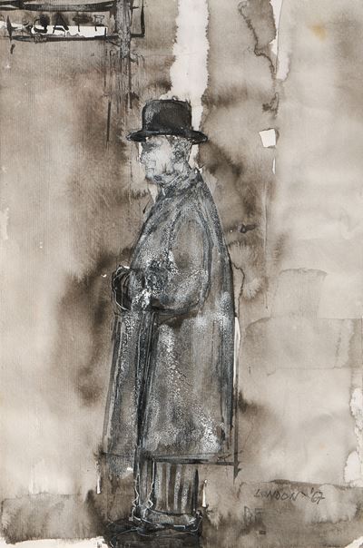 Uomo con cappello, acquerello e tecnica mista su carta (1967)