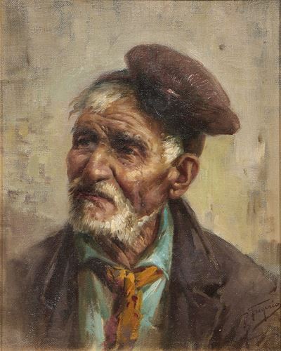 Ritratto di uomo con cappello, olio su tela