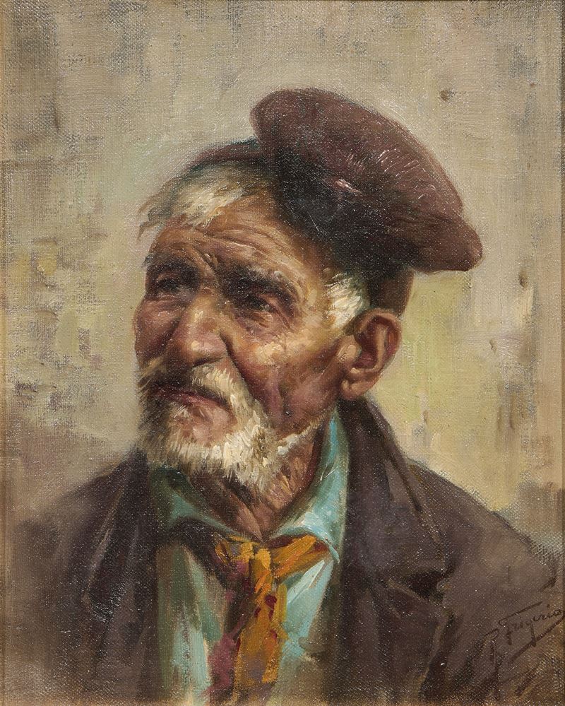 Raffaele Frigerio - Ritratto di uomo con cappello, olio su tela
