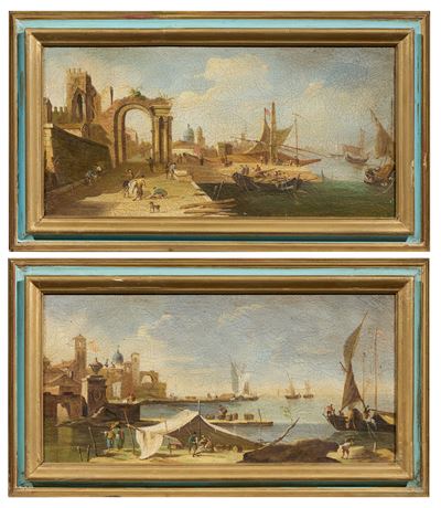 Due Opere Raffiguranti «veduta Fantastica di Porto»