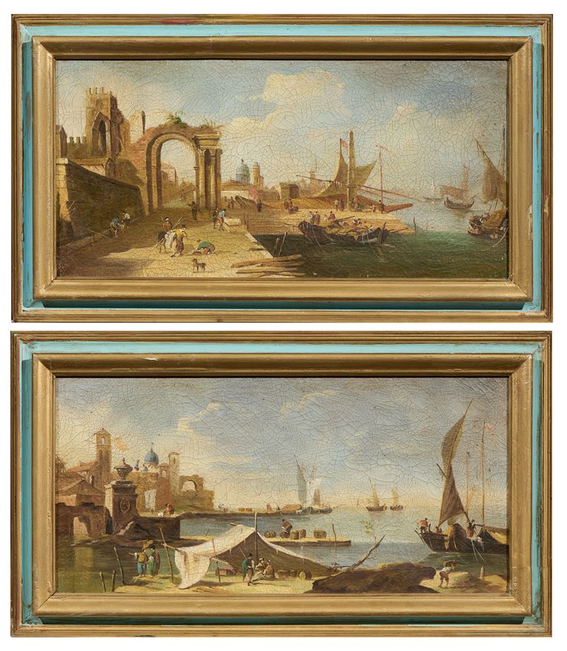 Ignoto del XX Secolo - Due Opere Raffiguranti «veduta Fantastica di Porto»
