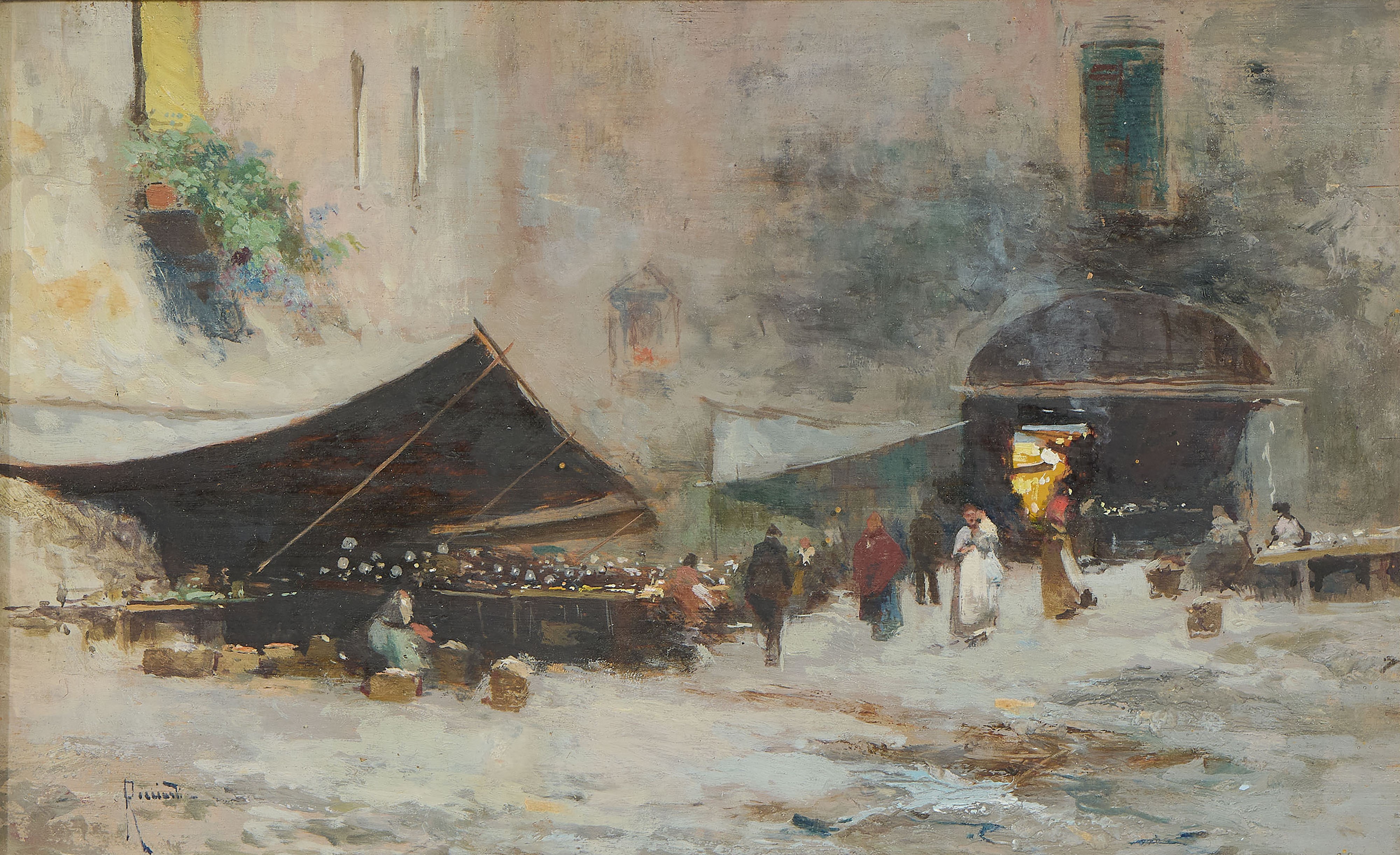 Oscar Ricciardi, Le bancarelle; Ignoto del XX secolo, Veduta di Palazzo Ducale a Venezia; Rossi, ...