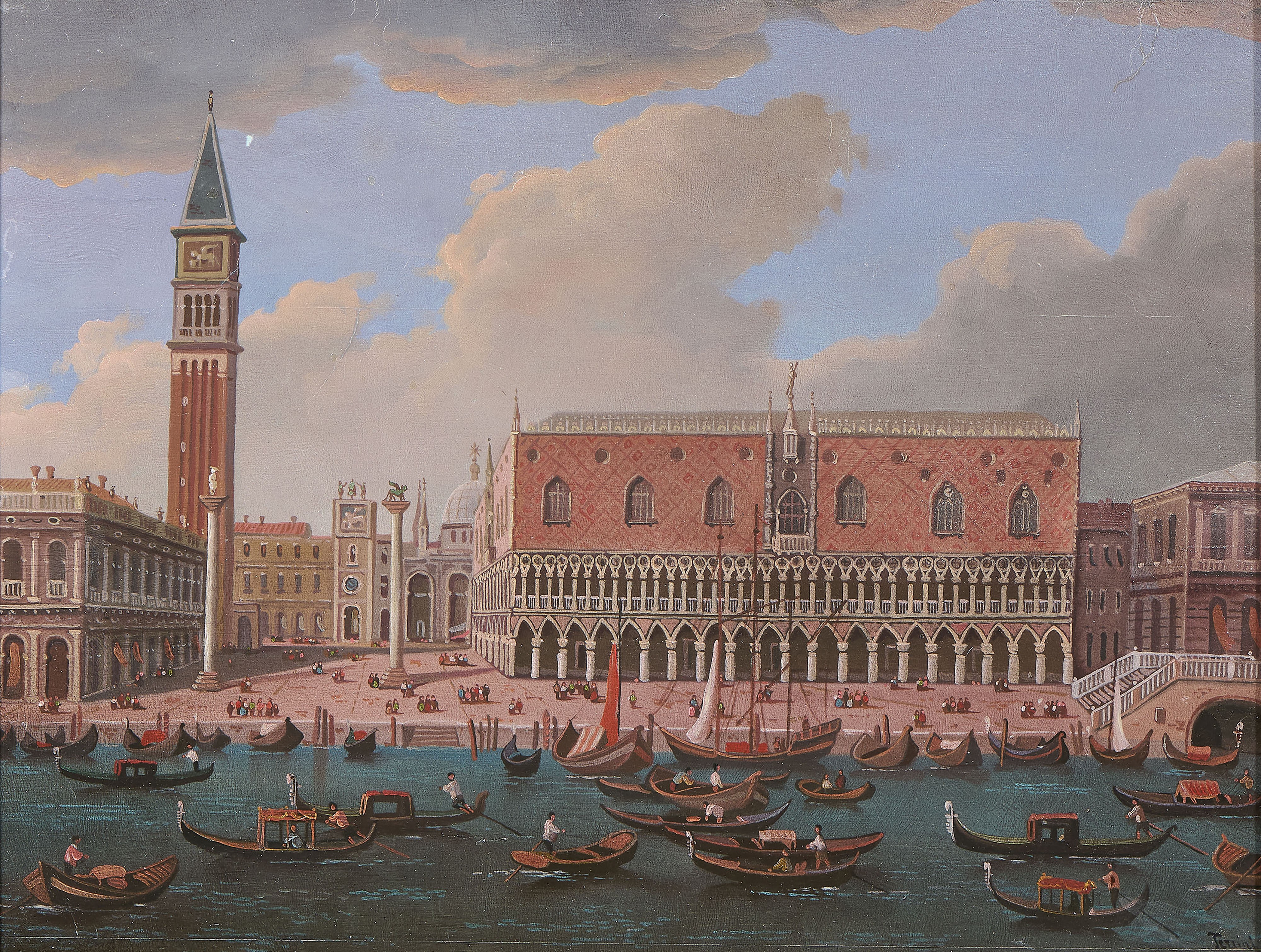Oscar Ricciardi, Le bancarelle; Ignoto del XX secolo, Veduta di Palazzo Ducale a Venezia; Rossi, ...