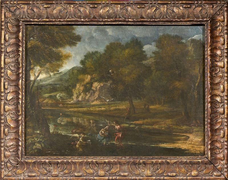 Ignoto Fine XVII Secolo - Paesaggio con Battesimo di Cristo