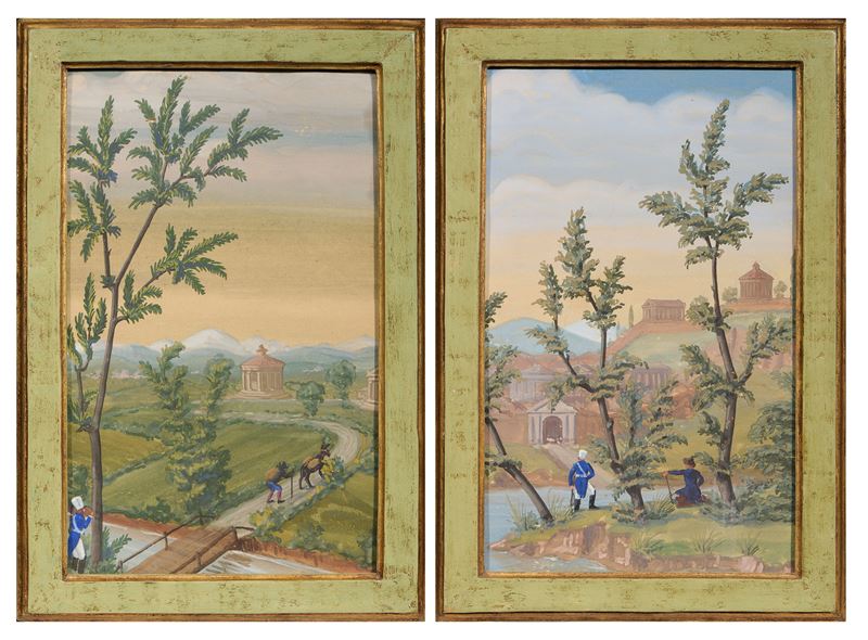 Ignoto del XIX Secolo - Due Opere Raffiguranti «paesaggio con Figure e Architetture Classiche»