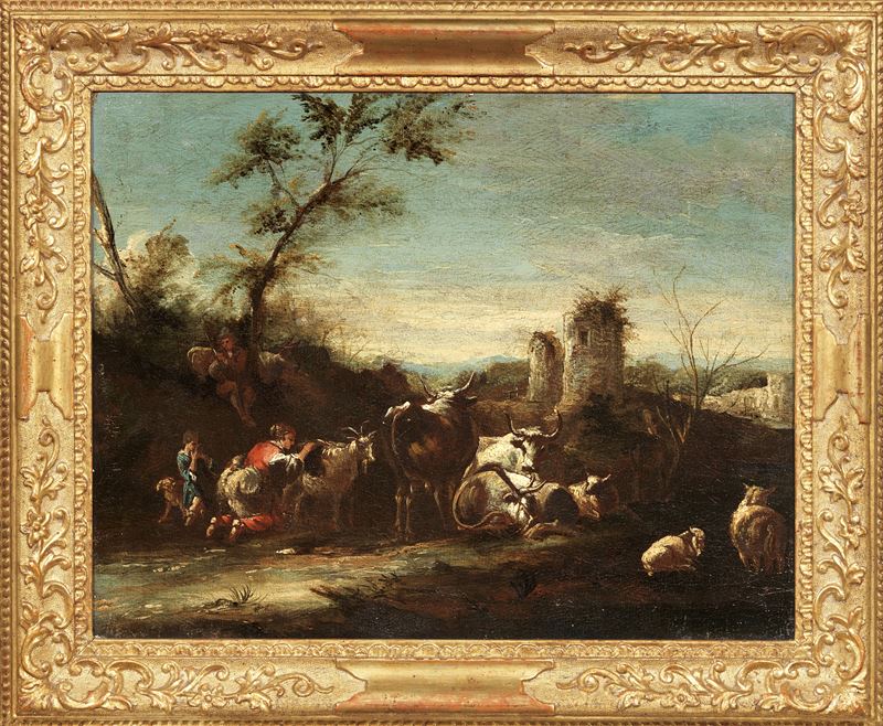 Due opere raffiguranti «Paesaggio con armenti»