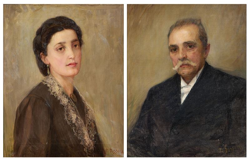 Pietro Dossola - Ritratto di gentildonna e ritratto di gentiluomo, olio su tela
