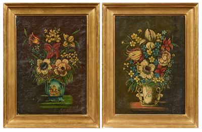 Due dipinti, Natura morta con fiori, olio su tela