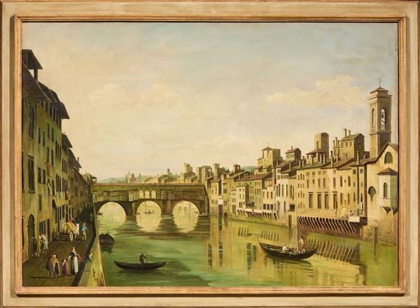 Ignoto del XIX secolo : Veduta di Ponte Vecchio a Firenze  - Olio su tela - Auction Paintings from the 16th to the 20th century - Online auction - Casa d'aste Farsettiarte