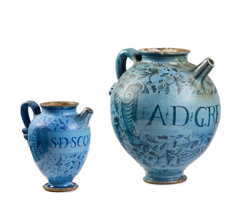 Due Orciuoli in Maiolica Azzurra e Blu