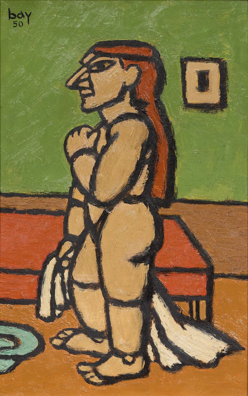 Juan Bay - Ritratto di donna di profilo, olio su cartone