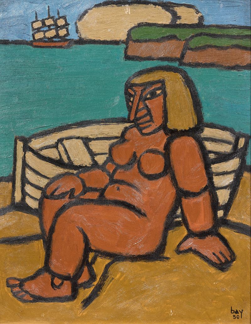Juan Bay - Ritratto di donna, olio su cartone