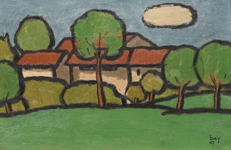 Juan Bay - Case, olio su cartone