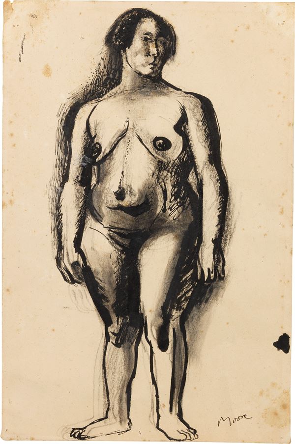Henry Moore : Standing Nude  (1927)  - Penna, inchiostro, carboncino e gouache su carta - Auction Modern Art - Casa d'aste Farsettiarte