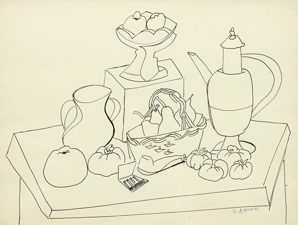 Gino Severini : Natura morta  (1940-45)  - China su carta - Auction Paintings, Drawings, Sculpures and Multiples - Casa d'aste Farsettiarte