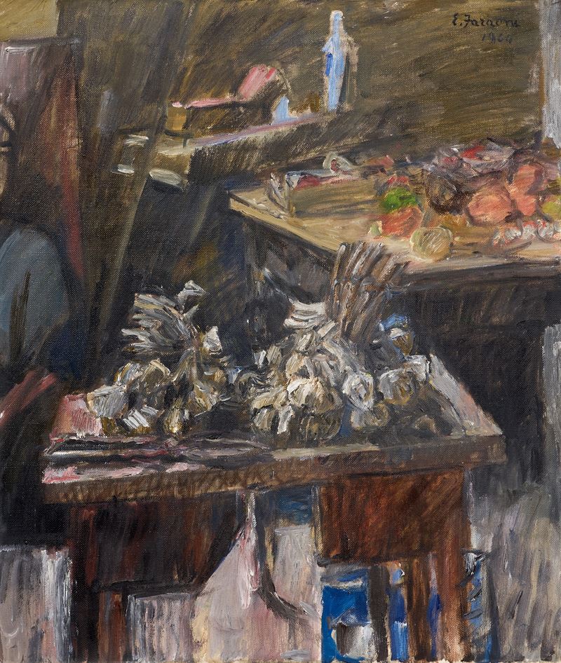 Enzo Faraoni - Natura morta nello studio, olio su tela
