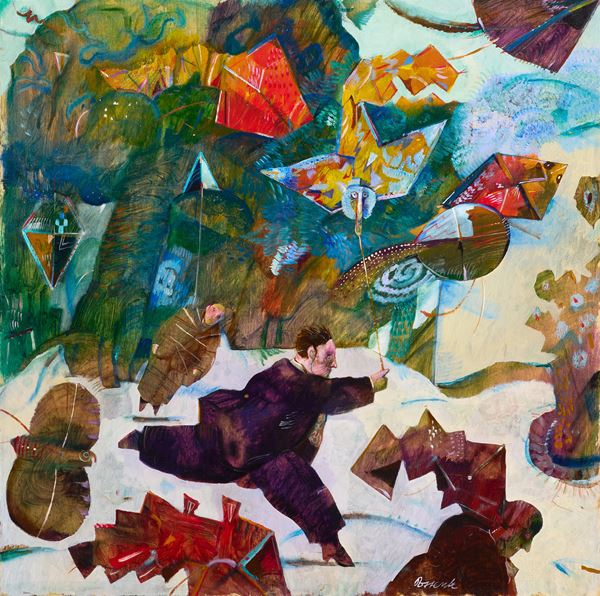 Antonio Possenti : Gli aquiloni  - Olio su compensato - Auction Paintings, Drawings, Sculpures and Multiples - Casa d'aste Farsettiarte