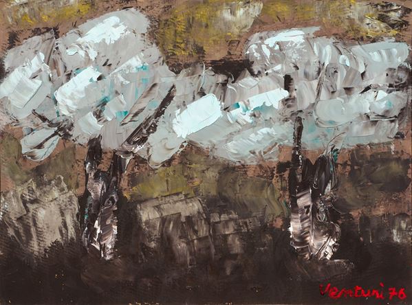 Venturino Venturi : Senza titolo  (1976)  - Olio su cartone - Asta Dipinti, Disegni, Sculture e Grafica - Casa d'aste Farsettiarte