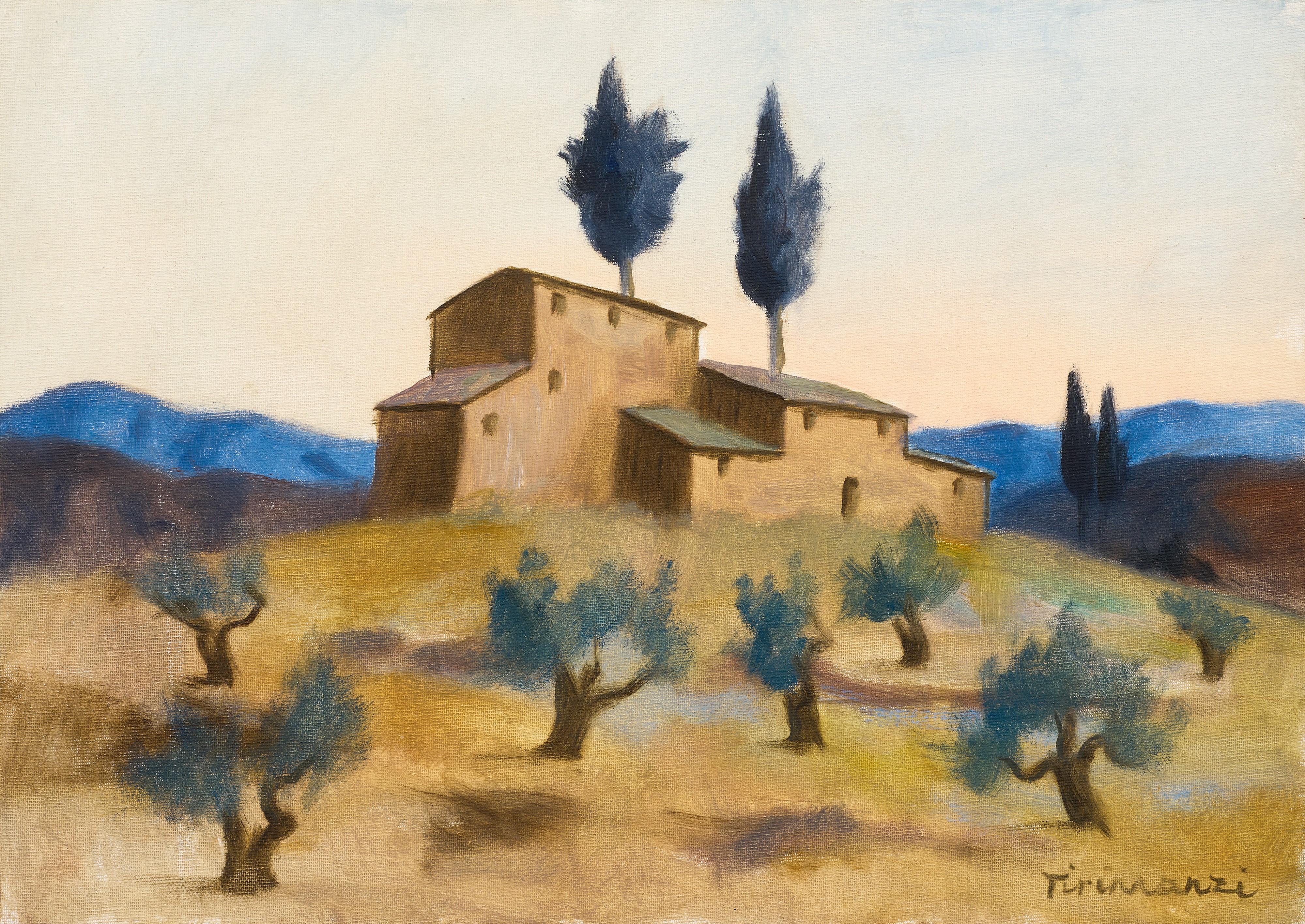 Nino Tirinnanzi - Due opere: 'Casolare' (1973, acquerello su carta) e 'Casolare' (olio su cartone...