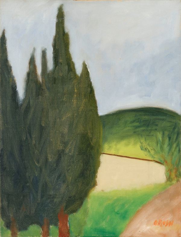 Ottone Rosai - Strada con casa e cipressi