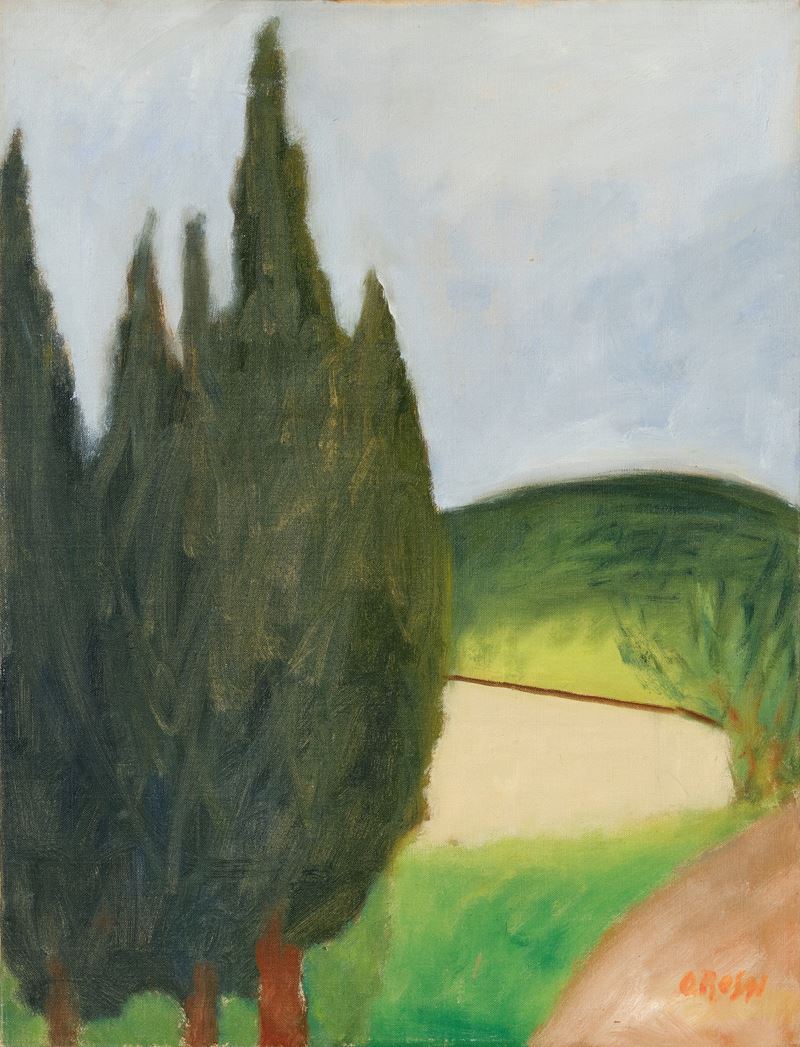 Ottone Rosai - Strada con Casa e Cipressi