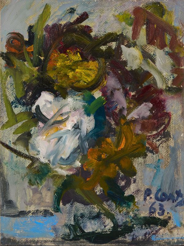 Primo Conti : Natura morta  (1963)  - Olio su cartone - Asta Dipinti e Sculture del XIX e XX secolo - Casa d'aste Farsettiarte