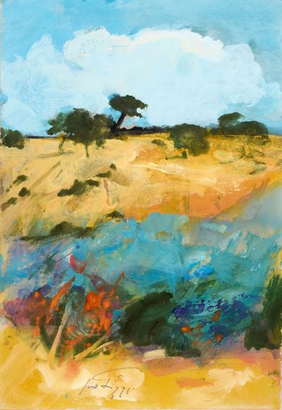 Tre opere: Paesaggio, Vaso di fiori, Volto