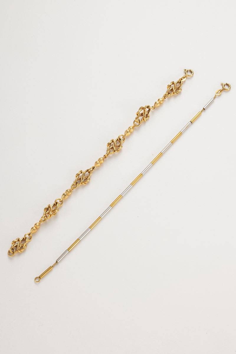 Due Braccialetti in Oro Giallo e Bianco