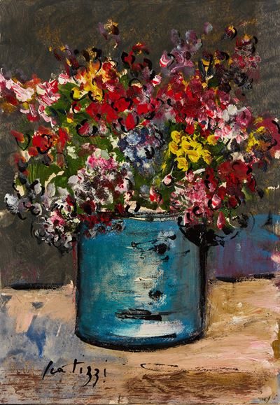 Vaso di fiori, olio su cartoncino