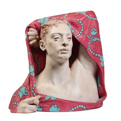 Busto maschile, scultura in terracotta dipinta