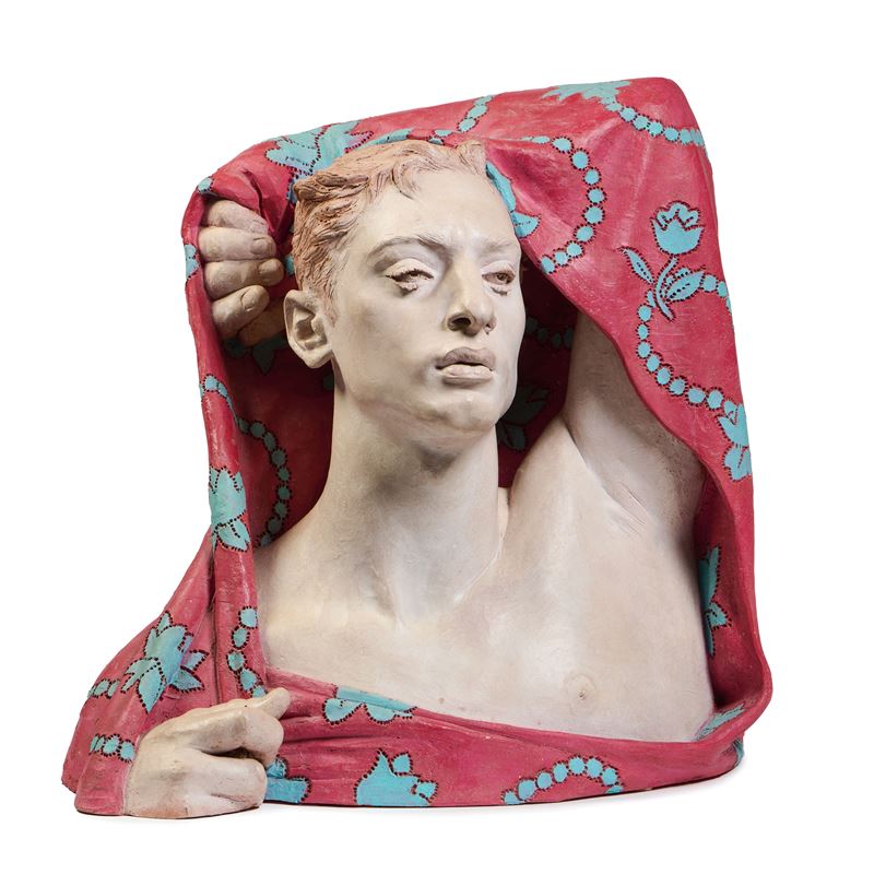 Livio Scarpella - Busto maschile, scultura in terracotta dipinta