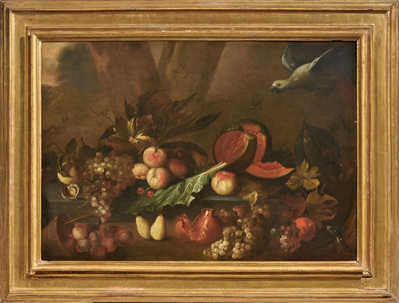 Tobias Stranover o Stranovius (attr. A) - Natura Morta con Frutta, Pappagallo e Serpente