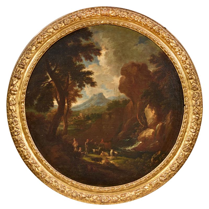 Carlo Antonio Tavella - Due Dipinti Raffiguranti «paesaggio con Capre, Armenti e Viandanti al Gua...