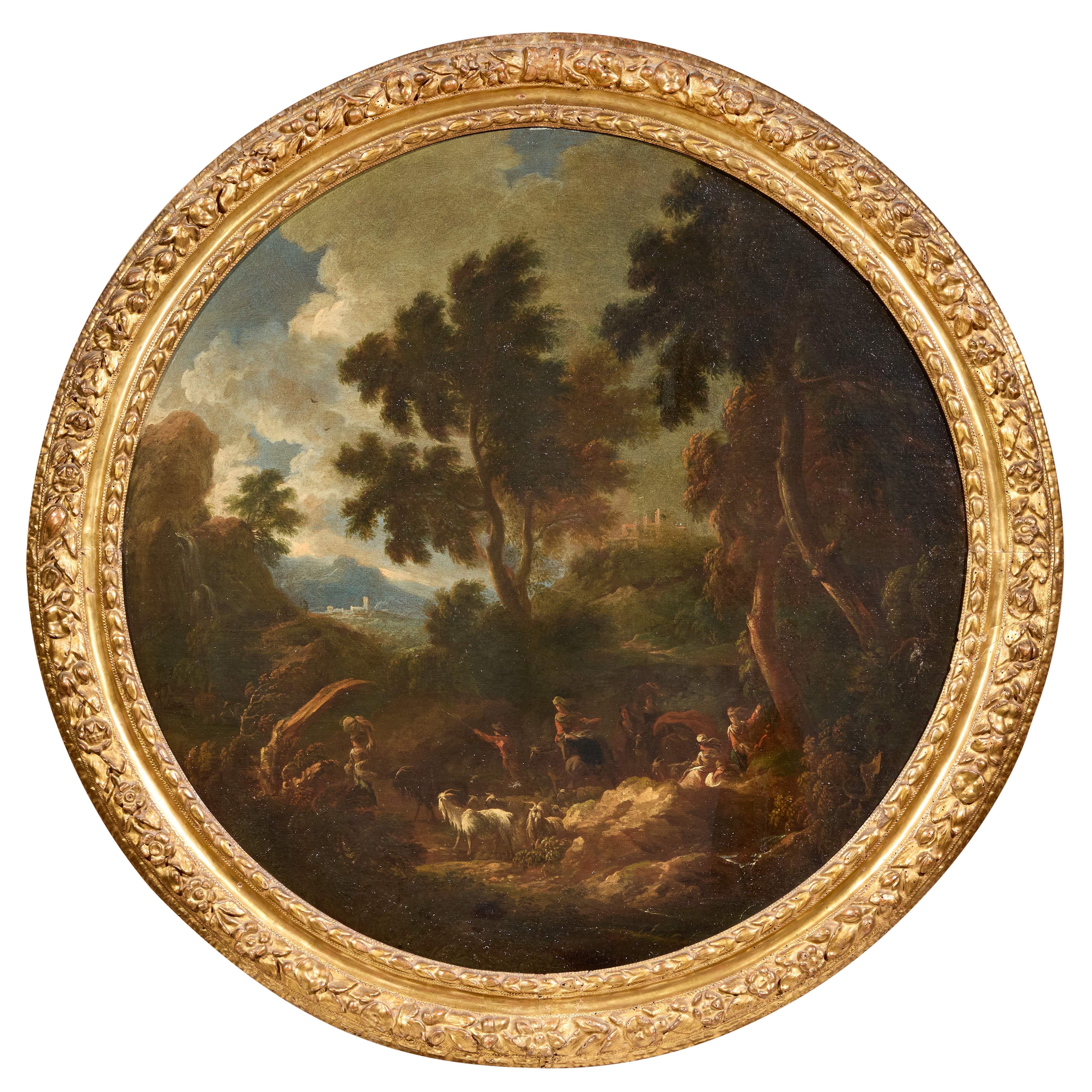 Due dipinti raffiguranti «Paesaggio con capre, armenti e viandanti al guado»