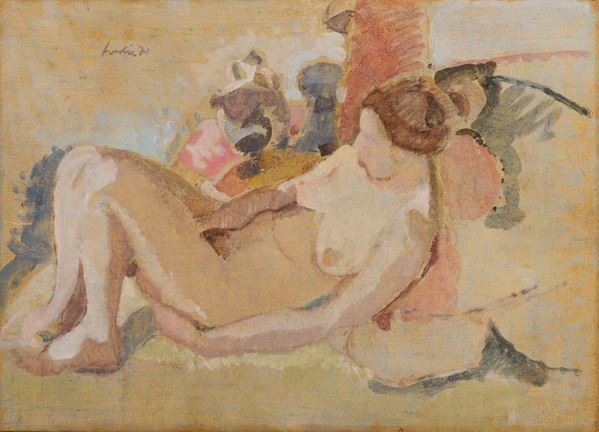 Ignoto del XX secolo : Nudo di donna  (1971)  - Gouache su carta applicata su tela - Asta PARADE II - Dipinti e Disegni del XIX e XX secolo - Casa d'aste Farsettiarte