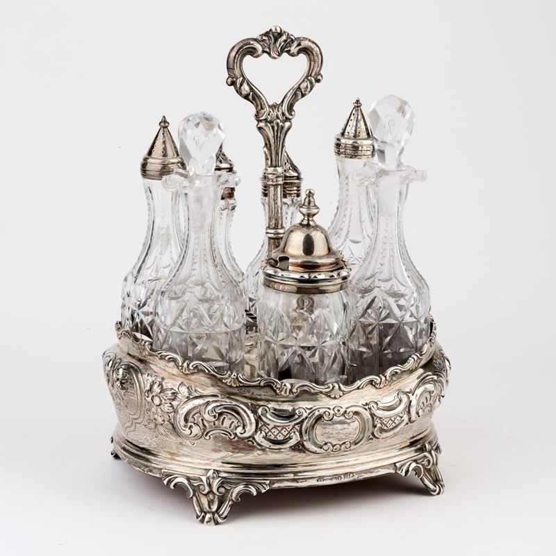 Oliera ovoidale in argento e legno