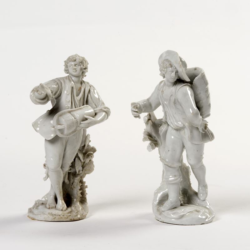 Musicante con strumento e contadinello con cesta