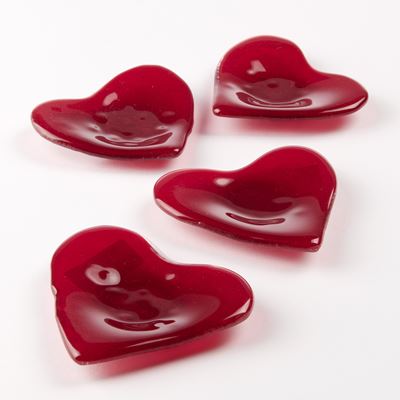 Quattro Piccoli Svuotatasche a Cuore in Vetro Soffiato Rosso