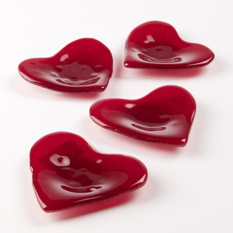 Quattro Piccoli Svuotatasche a Cuore in Vetro Soffiato Rosso