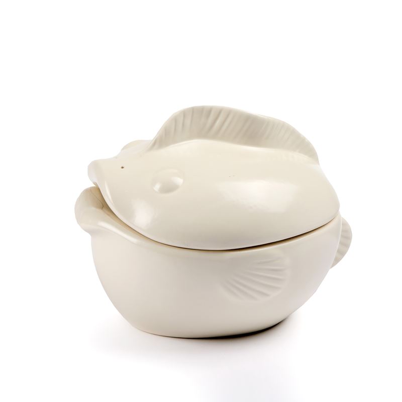 Porta caramelle a pesce in ceramica bianca