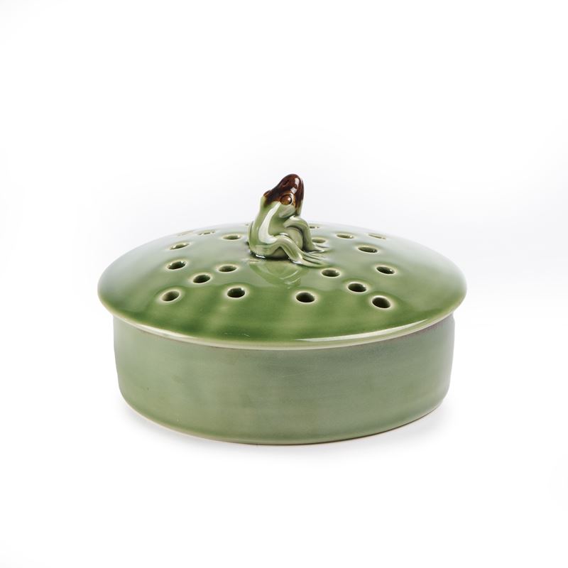 Ciotola in Ceramica Verde con Presa del Coperchio a Rana